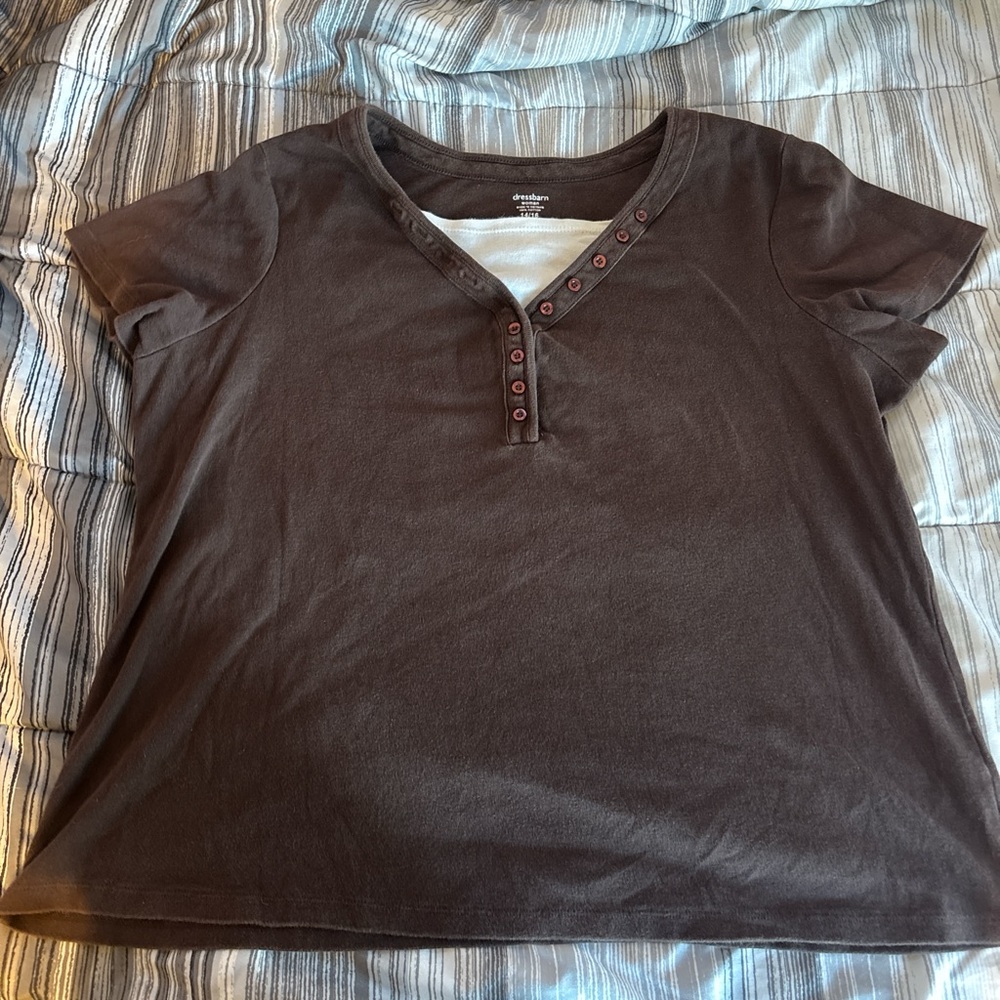 brown t-shirt with fake under tee